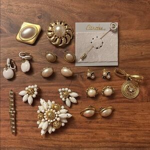 Vintage White Milk Glass Brooch & clip on earrings & more!